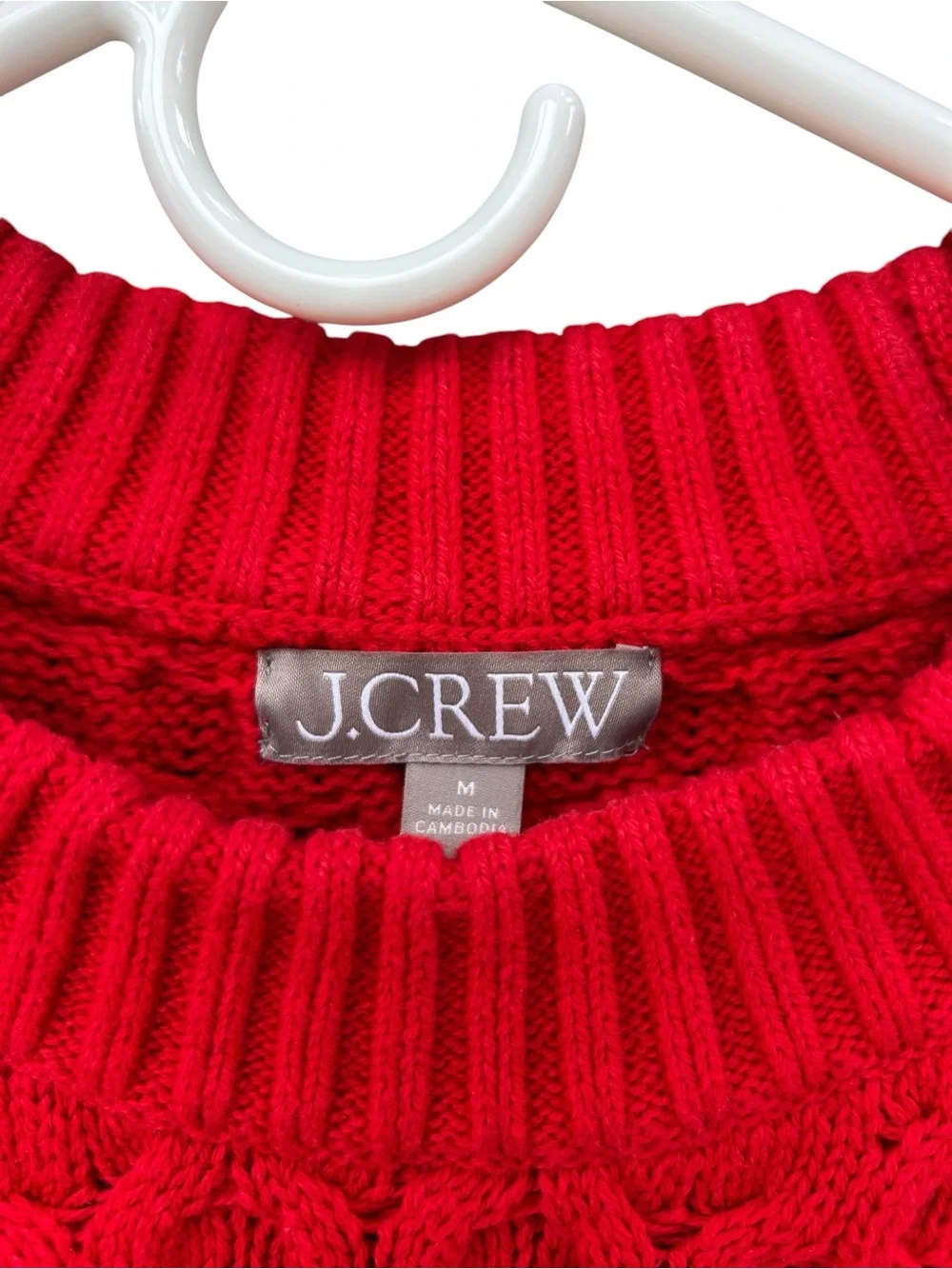 J. Crew Heavyweight Cable Knit Crewneck Sweater - Red - Size Medium 100% Cotton